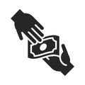 Donation charity volunteer help social hand giving money silhouette style icon