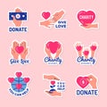 Donation emblems. Humanity and charity colored symbols recent vector identity templates with place for text