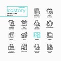 Donation of finances and essentials - line design style icons set