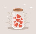 Donation glass jar with red hearts. Give and share your love. Support for poor people and children. International Royalty Free Stock Photo