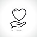 Donation hand and heart icon