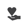 Donation hand with heart vector icon