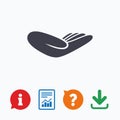 Donation hand sign icon. Charity or endowment