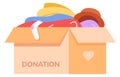 Donation icon. Cardboard box with clothes. Charity symbol