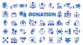 Donation icon set line design blue. Money, Charity, Charitable, Fundraising, Philanthropy, Volunteer, Giving, Support