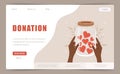 Donation landing page template. African female hands holding glass jar with red hearts. Give and share your love Royalty Free Stock Photo