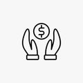 Donation line icon design vector. Caring people illustration design. Gesture hand with money donation sign vector. Black outline v Royalty Free Stock Photo