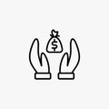 Donation line icon design vector. Caring people illustration design. Gesture hand with money donation sign vector. Black outline v Royalty Free Stock Photo