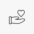 Donation line icon design vector. Caring people illustration design. Gesture hand with money donation sign vector. Black outline v Royalty Free Stock Photo