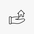 Donation line icon design vector. Caring people illustration design. Gesture hand with money donation sign vector. Black outline v