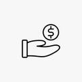 Donation line icon design vector. Caring people illustration design. Gesture hand with money donation sign vector. Black outline v