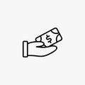 Donation line icon design vector. Caring people illustration design. Gesture hand with money donation sign vector. Black outline v