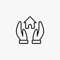 Donation line icon design vector. Caring people illustration design. Gesture hand with money donation sign vector. Black outline v