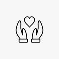 Donation line icon design vector. Caring people illustration design. Gesture hand with money donation sign vector. Black outline v