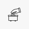 Donation line icon design vector. Caring people illustration design. Gesture hand with money donation sign vector. Black outline v