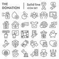 Donation line icon set, charity symbols collection, vector sketches, logo illustrations, volunteer signs linear