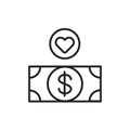 Donation money black line icon. Charity concept. Crowdfunding campaign. ontribution aid. Fundraising symbol. Sign for web, app, ad