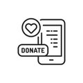 Donation money black line icon. Fundraising vector pictogram. Charity and Volunteering symbol. Button for web page, mobile app,