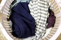 Donation o coat drive concept, Clothes heap. there is a large pile of sketched clothes in basket Royalty Free Stock Photo