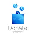 Donation sign icon. Donate money box. Charity or endowment symbol. Human helping. on white background. Vector.Blue color Royalty Free Stock Photo