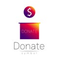 Donation sign icon. Donate money box. Charity or endowment symbol. Human helping. on white background. Vector.Violet Royalty Free Stock Photo