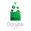 Donation sign icon. Donate money box and herat. Charity or endowment symbol. Human helping. on white background. Vector