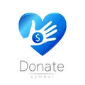 Donation sign icon. Donate money hand and heart. Charity or endowment symbol. Human helping. on white background. Vector Royalty Free Stock Photo