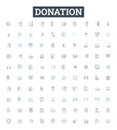 Donation vector line icons set. Gift, Offering, Grant, Contribution, Endowment, Aid, Subsidy illustration outline