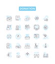 Donation vector line icons set. Gift, Offering, Grant, Contribution, Endowment, Aid, Subsidy illustration outline