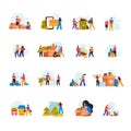 Donation And Volunteer Work Flat Icon Set