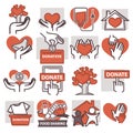 Donation and volunteer work icons.