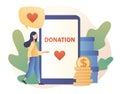 Donation and volunteers work concept. Girl help charity and sharing hope. Modern flat cartoon style. Vector illustration Royalty Free Stock Photo