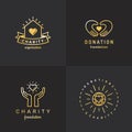 Donations and charity gold logo vintage vector set. Part one.