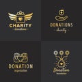 Donations and charity gold logo vintage vector set. Part two. Royalty Free Stock Photo