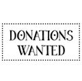 DONATIONS WANTED stamp on white background