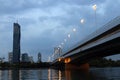 Donaucity skyline on the Danube river at night Austria