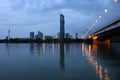 Donaucity skyline on the Danube river at night Royalty Free Stock Photo