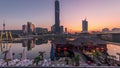 Donaustadt Danube City night to day timelapse is a modern quarter with skyscrapers and business centres in Vienna