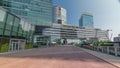 Donaustadt Danube City timelapse hyperlapse is a modern quarter with skyscrapers and business centres in Vienna, Austria Royalty Free Stock Photo