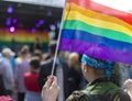 Doncaster Pride 19 Aug 2017 LGBT Festival rainbow flag at a concert