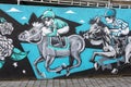 Doncaster street art mural, St Leger festival, horse racing, jockey