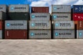 Stacked Maersk Shipping Containers