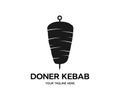 Doner kebab cooking. Turkish fast food restaurant, barbecue cafe or grill bar symbol of skewer or rotating spit with grilled meat Royalty Free Stock Photo