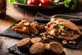 Doner kebab with fried potato on table Royalty Free Stock Photo