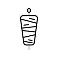 Doner kebab icon. Linear logo of spit meat for shawarma. Black simple illustration of turkish fast food. Contour isolated vector Royalty Free Stock Photo