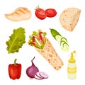 Doner Kebab Ingredients Vector Set. Fastfood Menu Collection