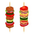 Doner kebab, shashlik in cartoon flat style. Tasty roasted meat. Royalty Free Stock Photo