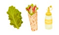 Doner kebab, shawarma, fast food dish vector illustration