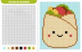 Doner kebab squishmallow. Color by number. Pixel coloring book. Numbered squares. Game for kids