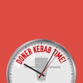 Doner Kebab Time. White Vector Clock with Motivational Slogan. Analog Metal Watch with Glass. Shawarma Icon Royalty Free Stock Photo